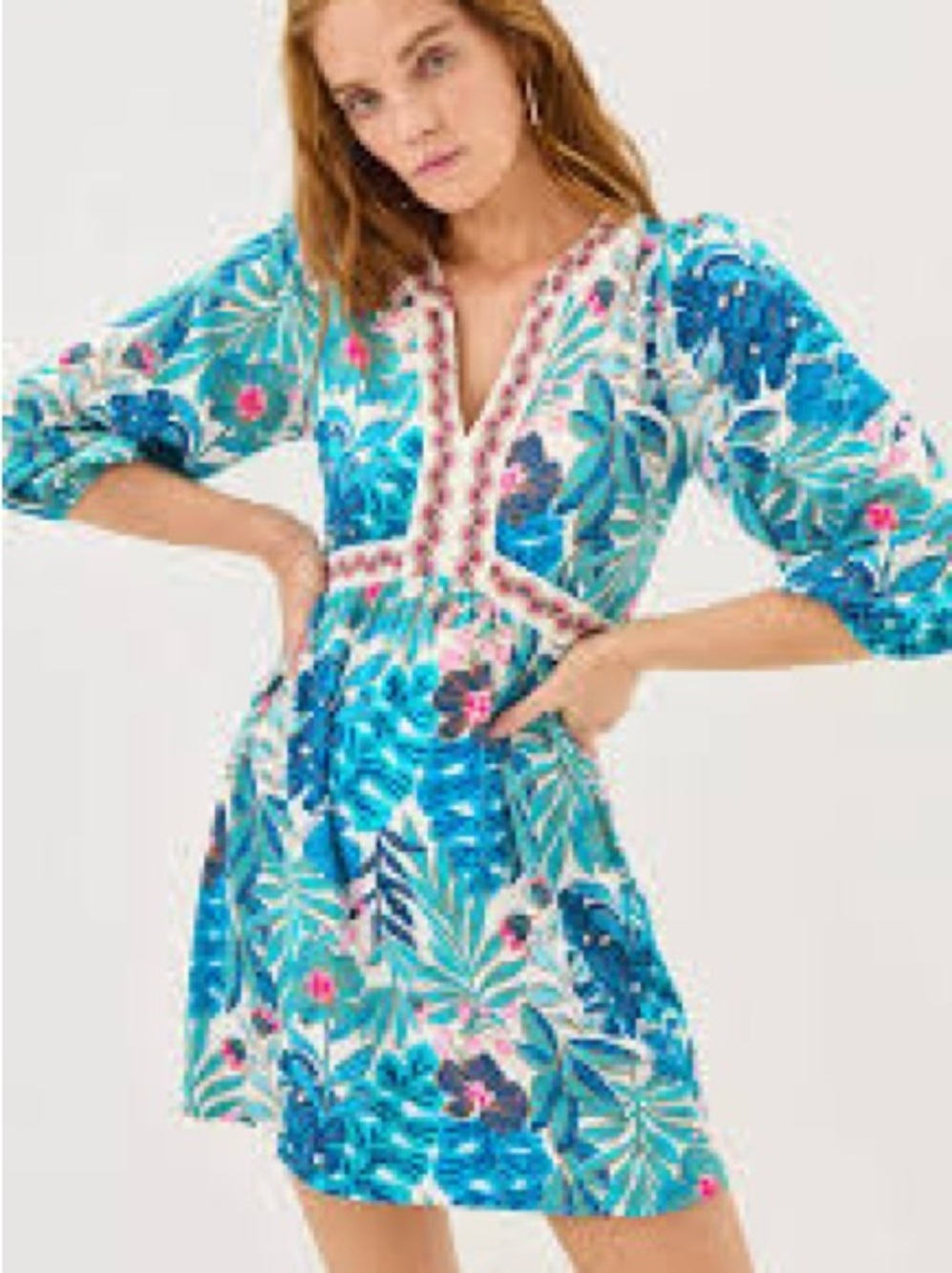 Lilly Pulitzer Teal & Blue Floral Mini Dress with Pink Accents